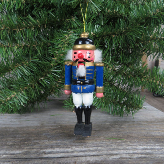 Vintage Blue Nutcracker Wood Ornament  Mustache  Solider Wooden Christmas