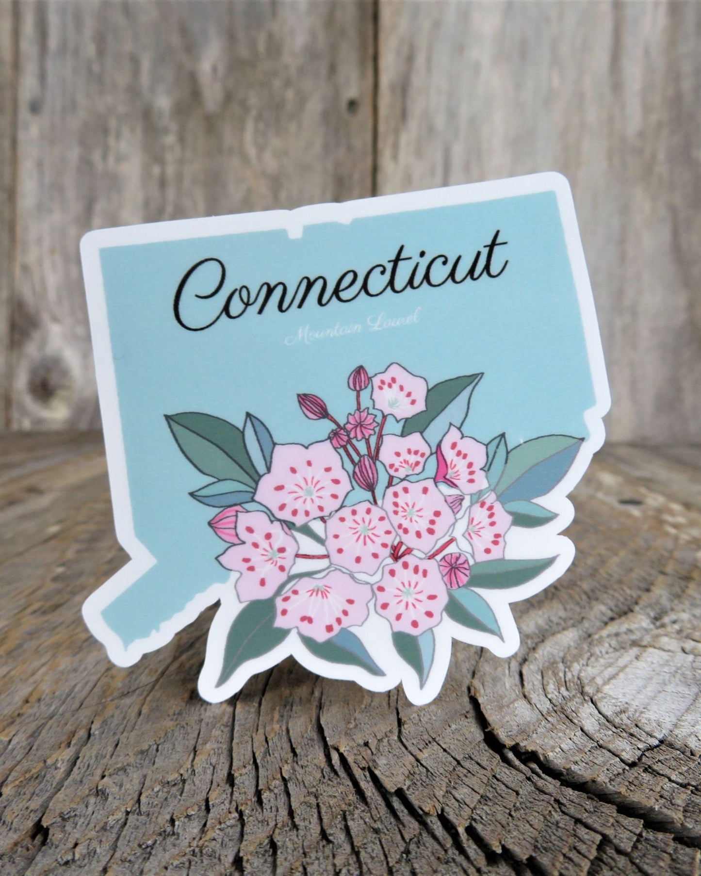 Connecticut State Shaped Sticker Mountain Laurel State Flower Waterproof Souvenir Home Pride Travel Water Bottle Laptop