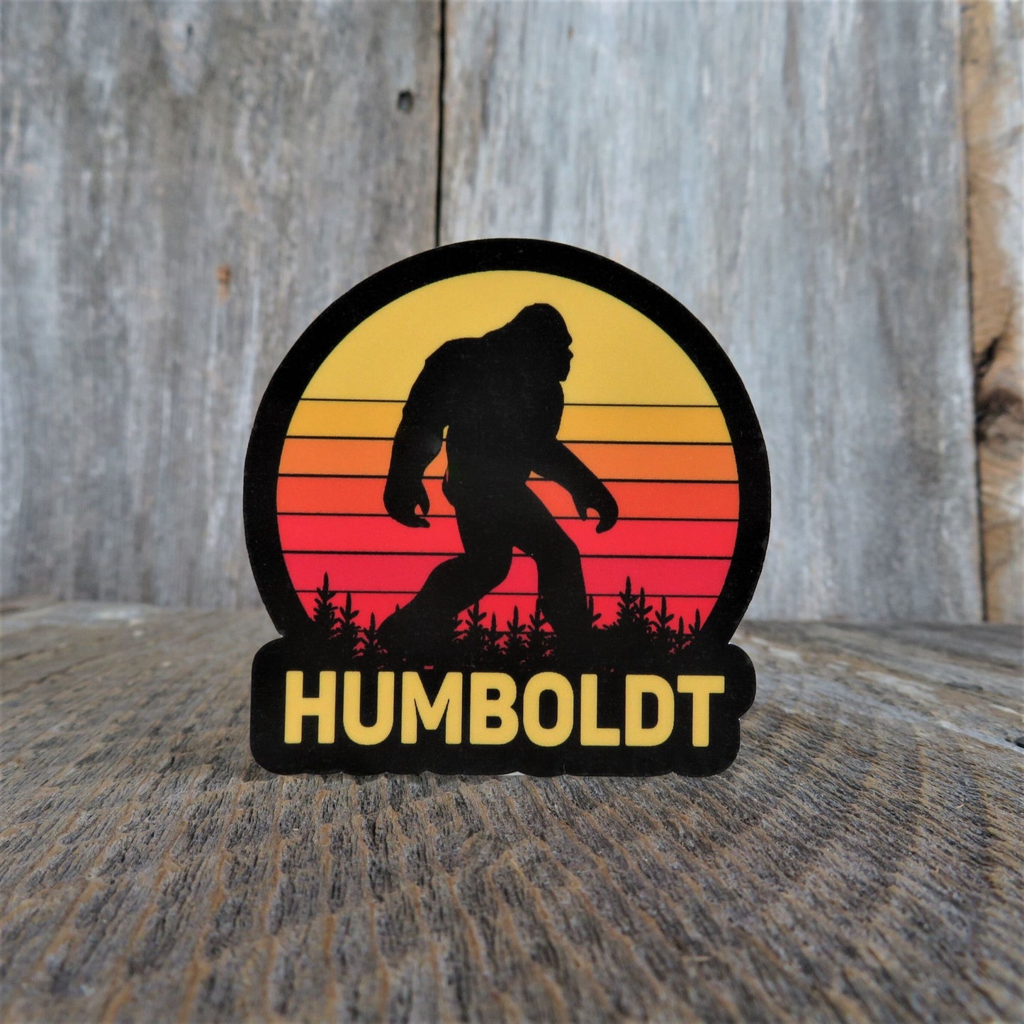 Humboldt County California Bigfoot Sticker Retro Sunset Souvenir Waterproof Travel Water Bottle Laptop Red Yellow