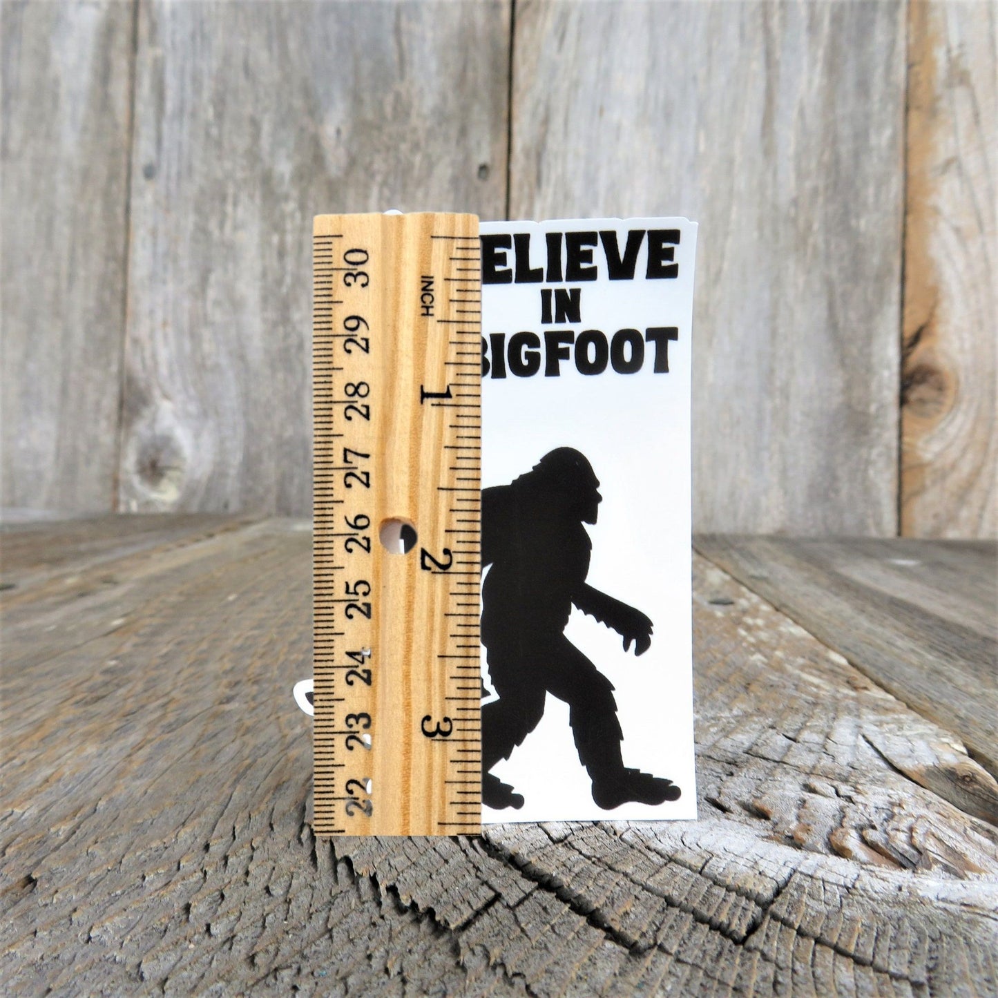 Believe in Bigfoot Sticker Black White Tall Tree Outdoors Waterproof Water Bottle Laptop Sticker