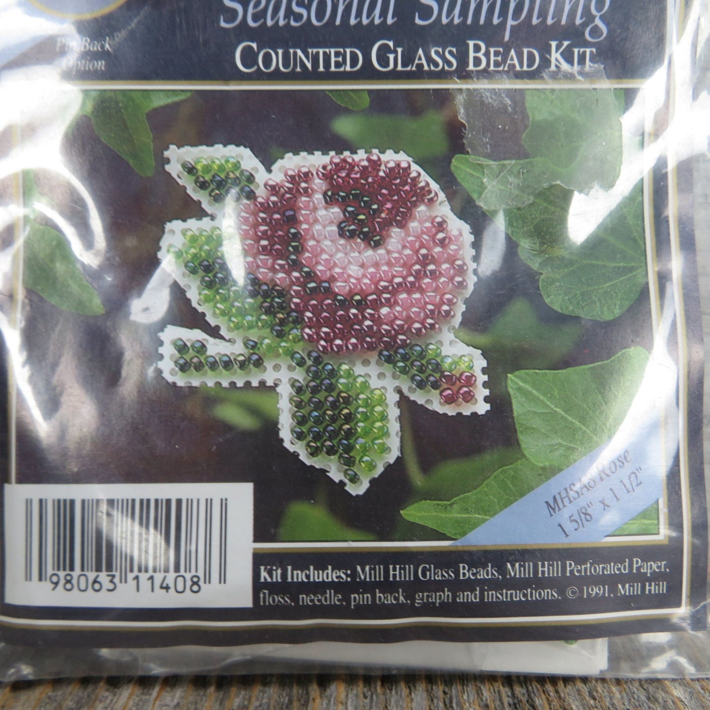 Rose Flower Beaded Brooch Ornament Counted Glass Bead Kit Mill Hill Cross Stitch Unused Easter 1991