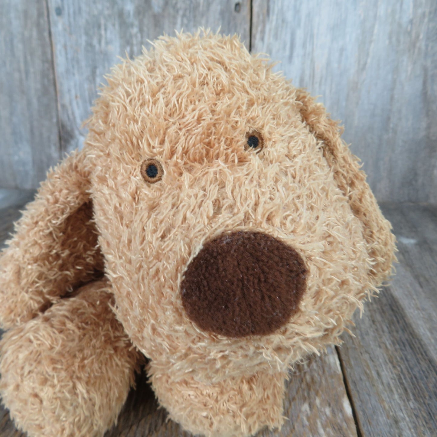 Floppy Eared Puppy Dog Plush Brown Shaggy Red Collar Stuffed Animal Marks and Spencer 1995 Weighted Laying