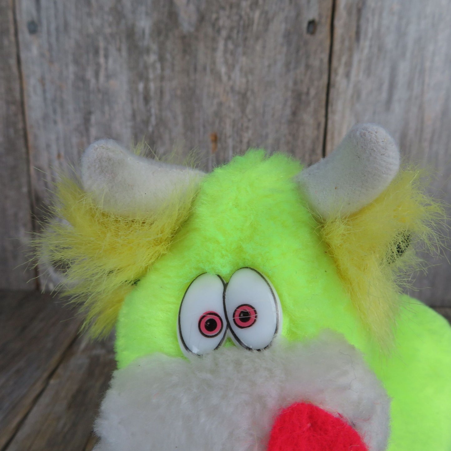 Vintage Cow Plush Florescent Green Yellow Horns Stuffed Animal Tongue Ace Novelty