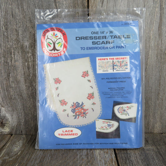 Stamped Embroidery Dresser Table Scarf Runner Kit Bells Flowers Colortex Needlecraft