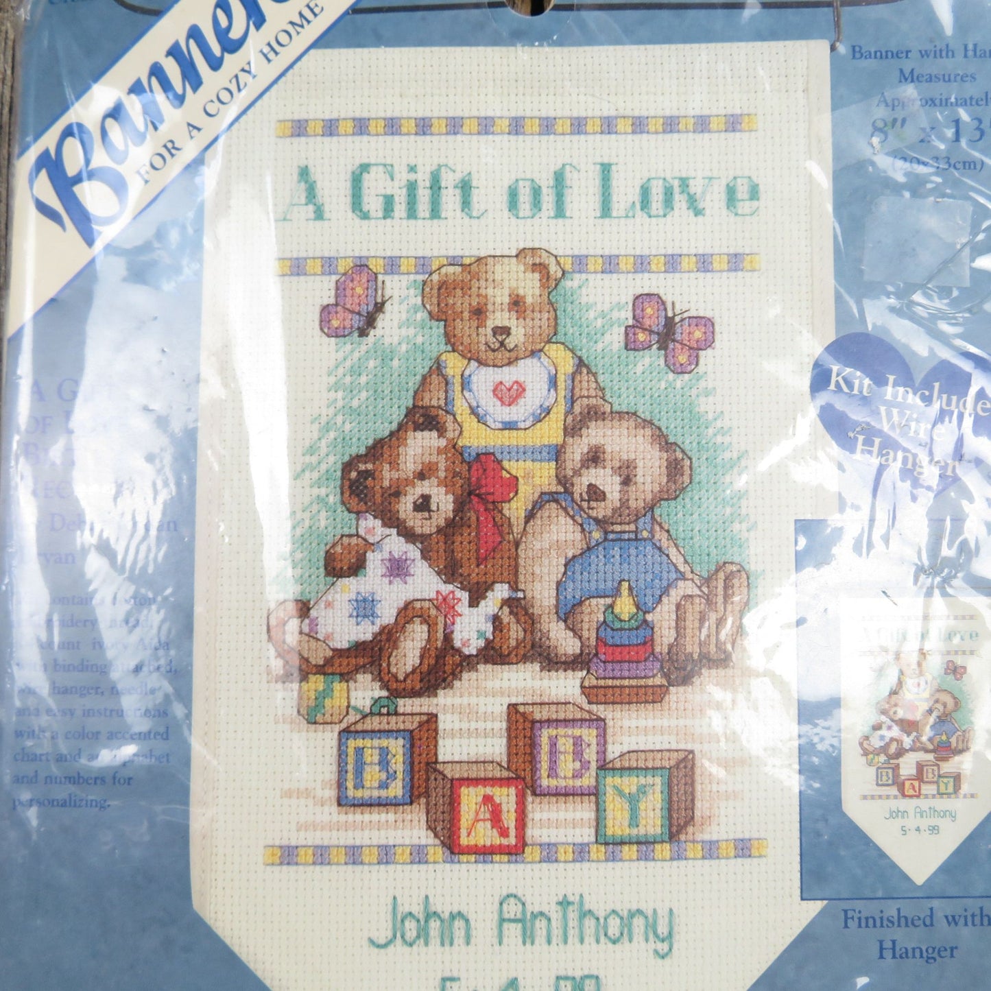 Counted Cross Stitch Banner Kit Baby Birth Record Teddy Bear Dimensions Shower Gift 72507