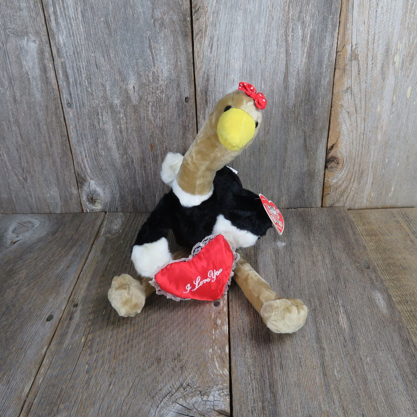 Vintage Ostrich Plush Valentines Bird Heart I Love You Bow Emu Kellytoy Cuddle Me Stuffed Animal