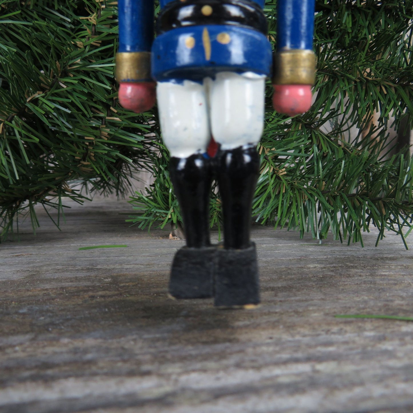 Vintage Blue Nutcracker Wood Ornament  Mustache  Solider Wooden Christmas