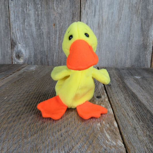 Vintage Yellow Plush Beanie Baby Quackers Bird Bean Bag Stuffed Animal 1994 - At Grandma's Table
