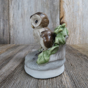 Vintage Owl and Chicks Figurine Brown Bird Owlets Ceramic UCGC Korea