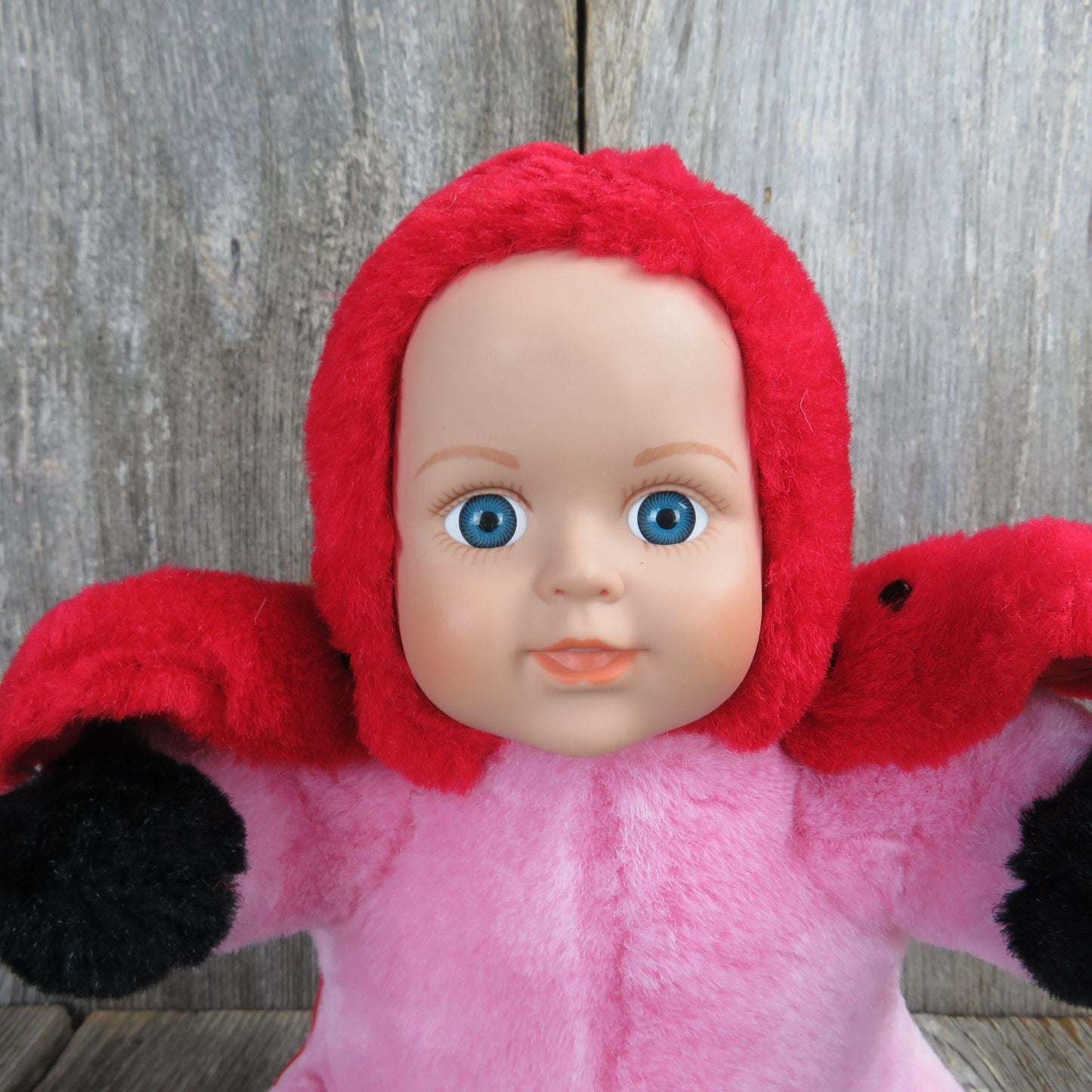 Vintage Ladybug Doll Plush Kellytoy Rubber Face Stuffed Animal Body Red Pink 2000 Kelly toy