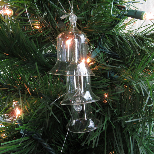 Vintage Glass Bell Ornament Graduated 3 Tier Silver Christmas Ornament Tiered Bell