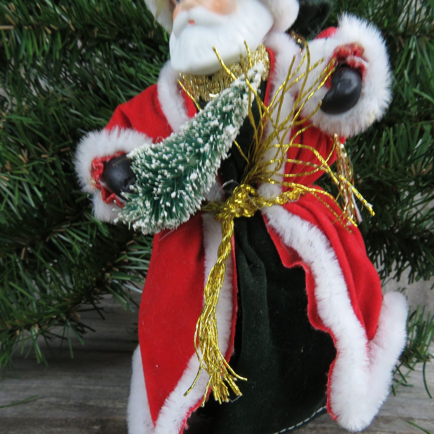 Santa Ornament Porcelain Velveteen Robe Brush Tree Father Christmas St. Nick Ceramic