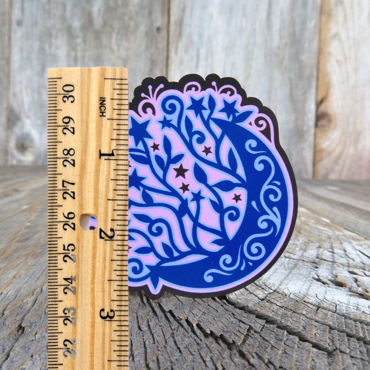 Blue and Purple Floral Art Moon Sticker Waterproof Art Blue Moon and Stars Flower Lovers