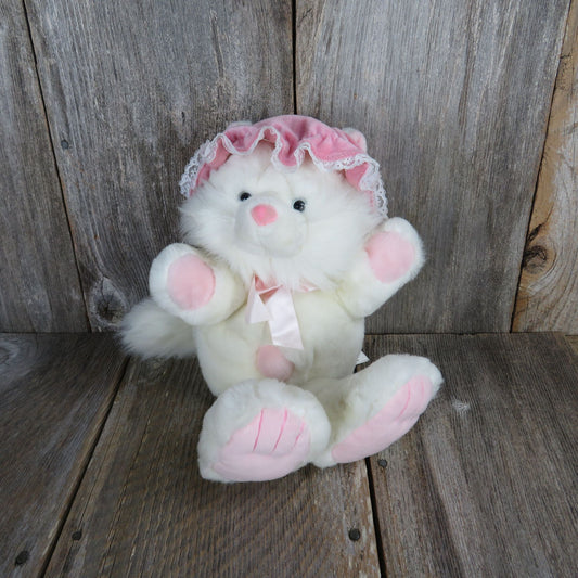 Vintage Cat Kitty Puppet Plush Kitten Nightcap Velour Pink Bow Stuffed Animal Slipper Pets R.G. Barry Corp 1990