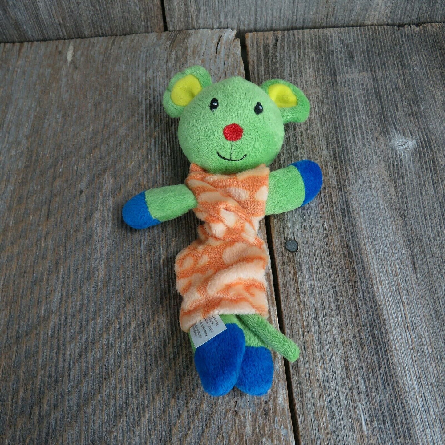 Green Mouse Stretchy Baby Plush Blue Orange Stuffed Animal