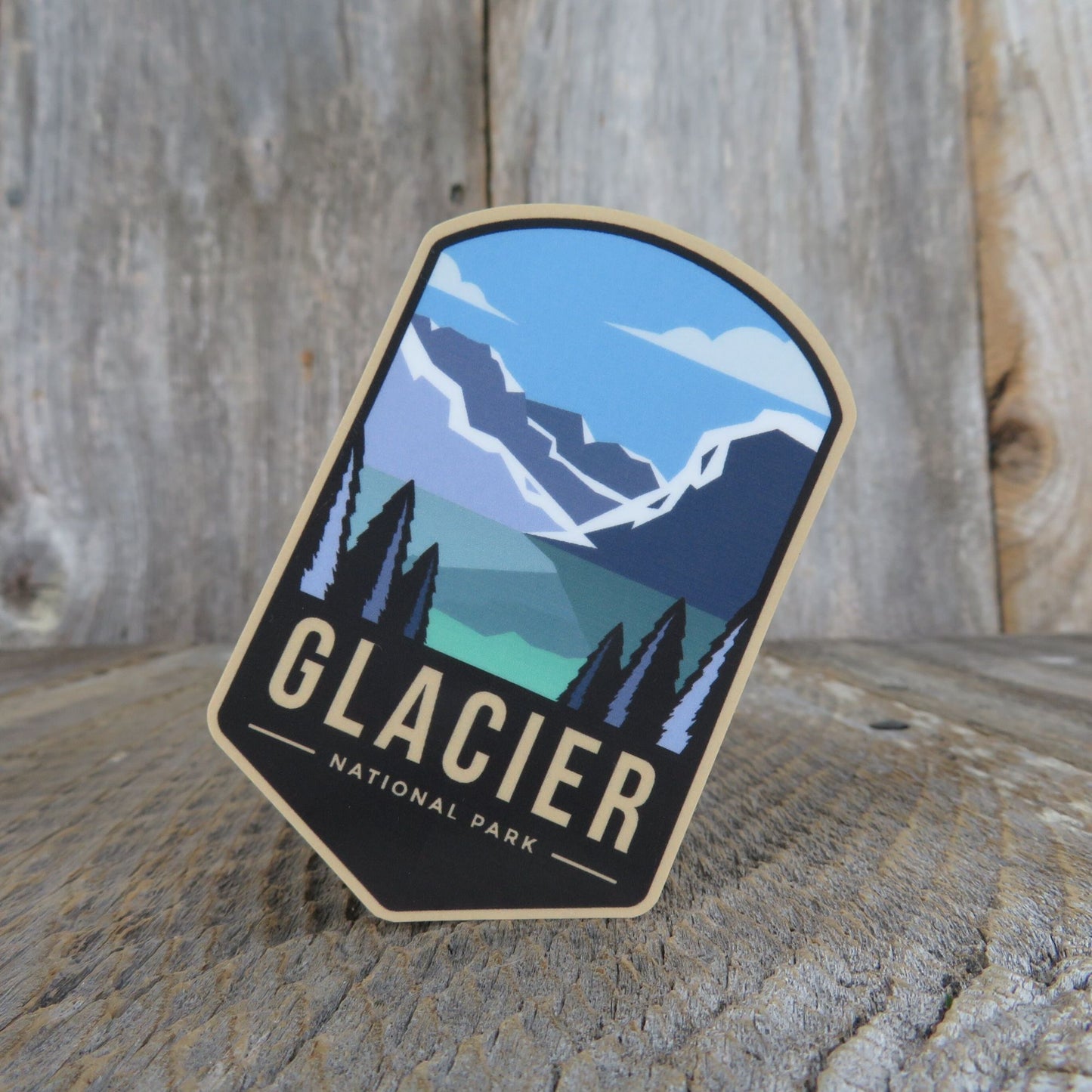 Glacier National Park Sticker Montana Emblem Shield Shaped Mountain Souvenir Waterproof