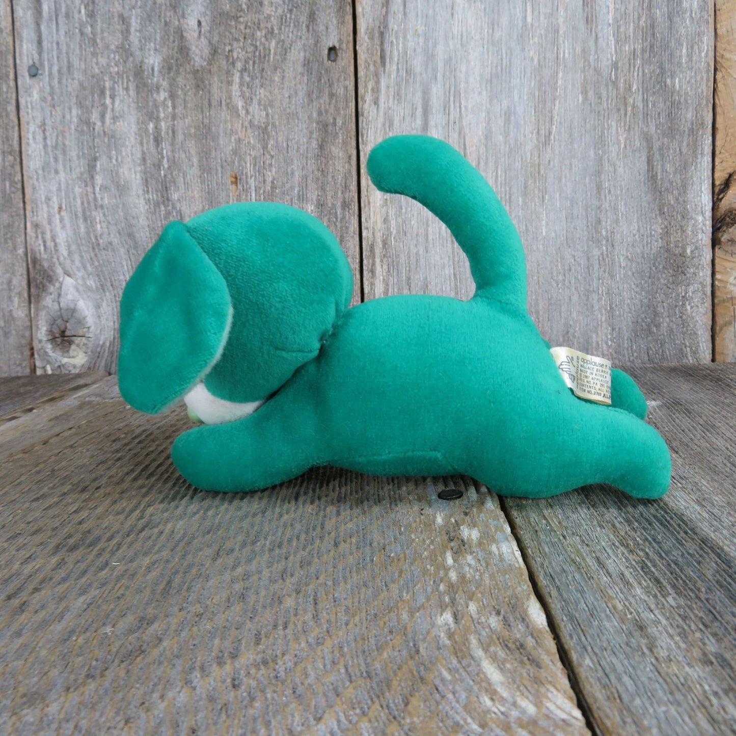 Vintage Green Dog Puppy Plush Laying Stuffed Animal Applause Easter 1987 Korea Teal