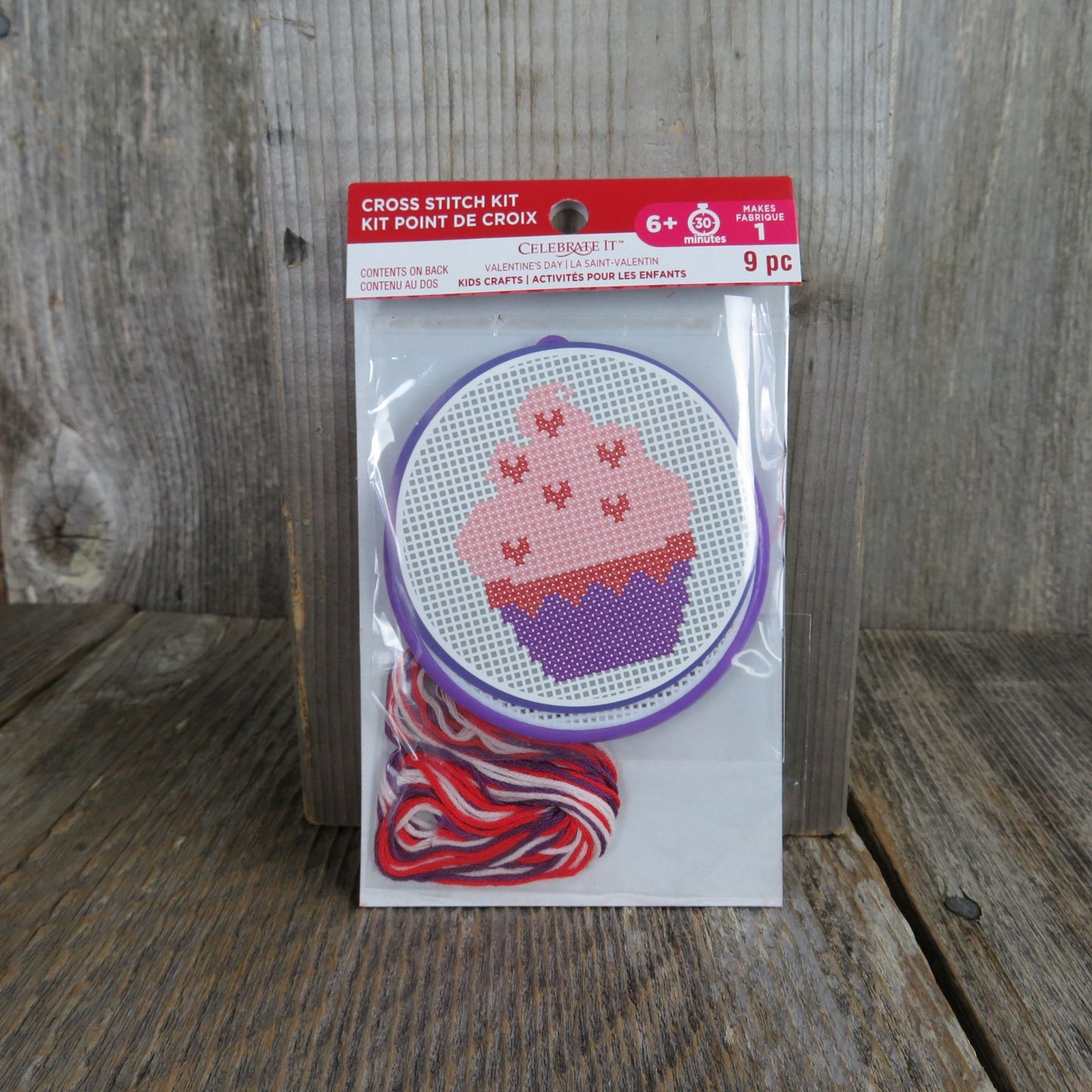 Cross Stitch Pink Cupcake Kit Valentine's Day Kids Craft Plastic Canvas Group Activity