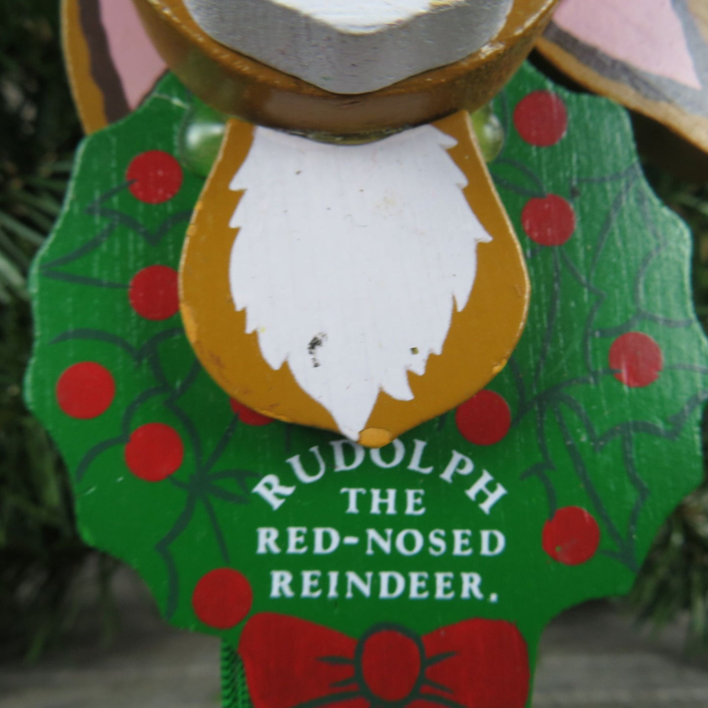 Vintage Rudolph Pull String Wood Ornament Kurt Adler Red Nosed Reindeer Wooden Christmas 1987