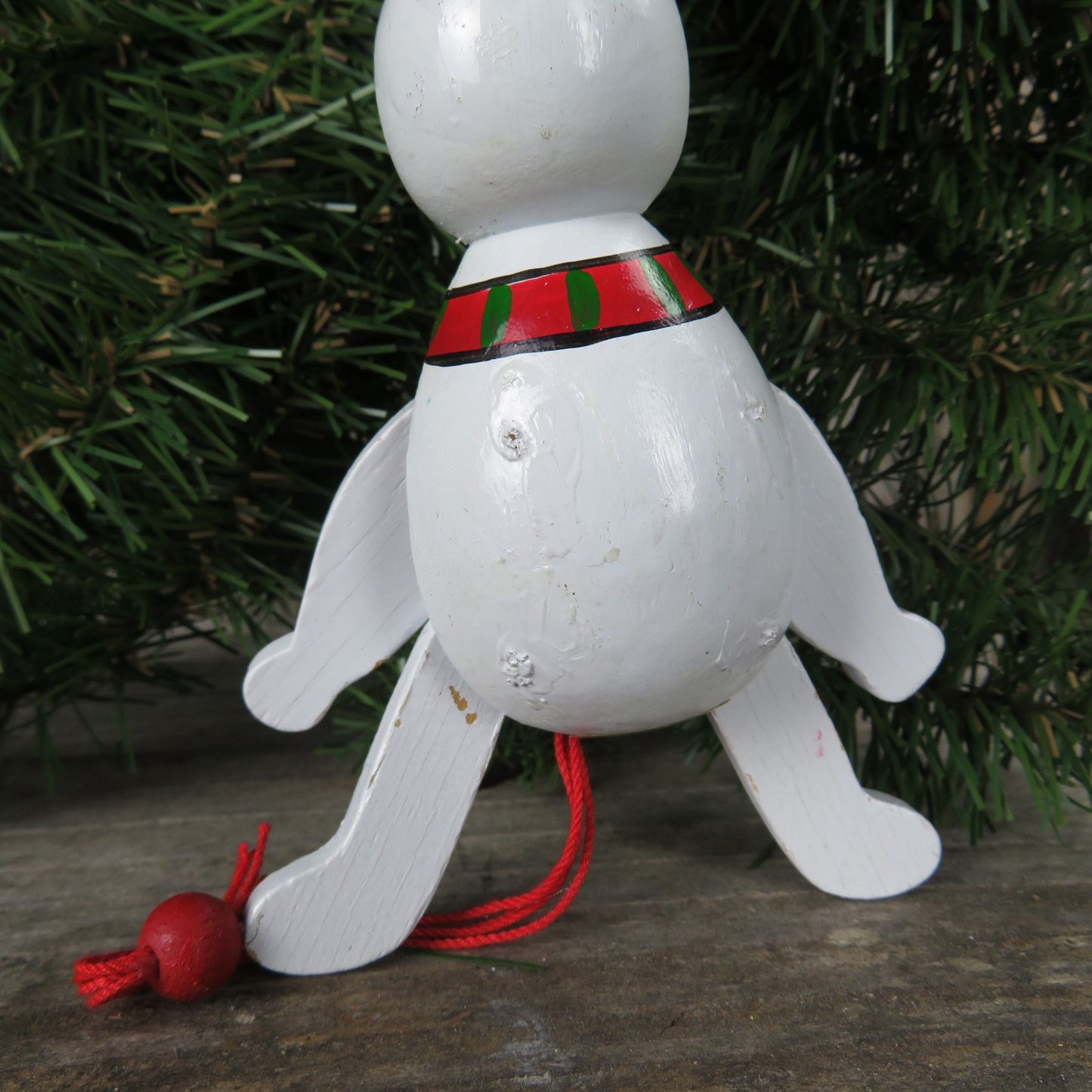 Snowman Pull String Wood Ornament Russ Vintage Wooden Jumping Toy Snowman Christmas