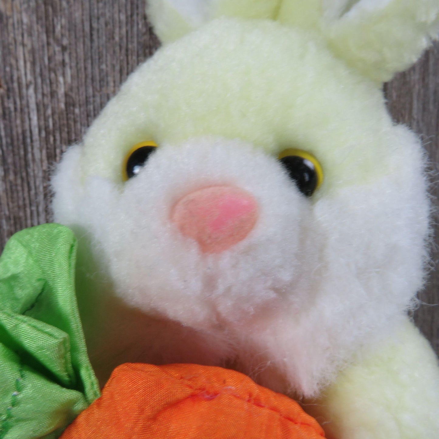 Vintage Yellow Bunny Rabbit Plush With Carrot and Pink Flocked Nose Lemonwood Stuffed Animal Easter