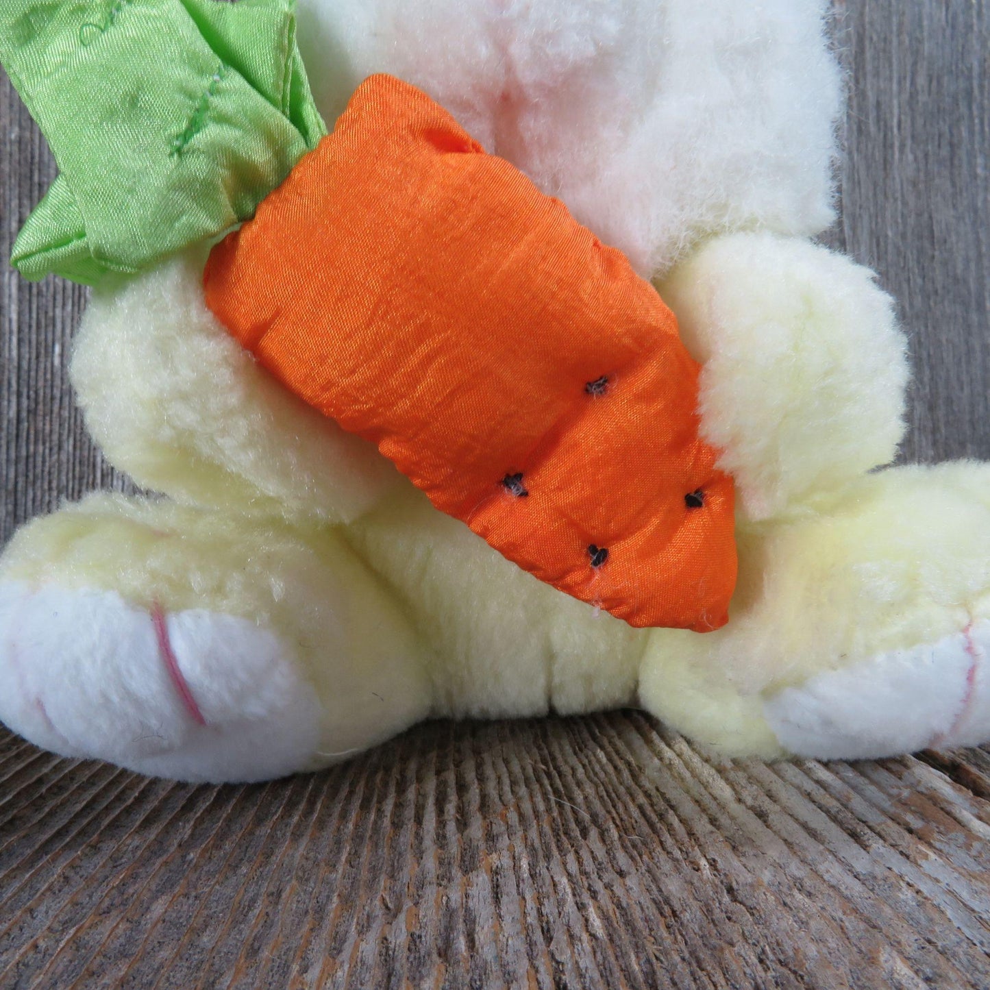 Vintage Yellow Bunny Rabbit Plush With Carrot and Pink Flocked Nose Lemonwood Stuffed Animal Easter