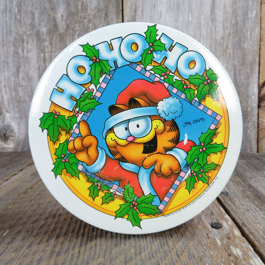 Garfield Christmas Cookie Tin Ho HO HO Holiday Metal Can Vintage Jim Davis