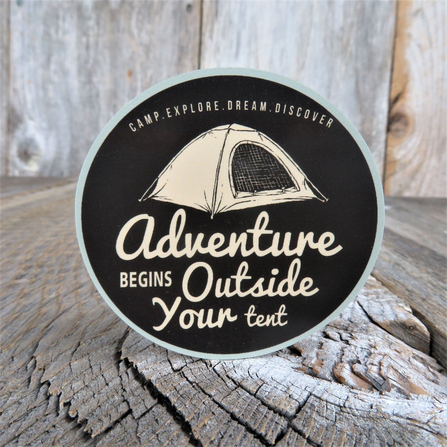 Adventure Begins Outside Your Tent Sticker Outdoors Camping Waterproof Travel Souvenir Water Bottle Laptop
