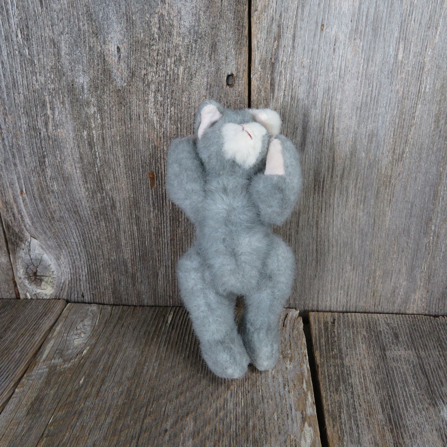 Vintage Cat Kitten Plush Beanie Baby Attic Treasures Gray Jointed Whiskers Bean Bag Stuffed Animal 1993