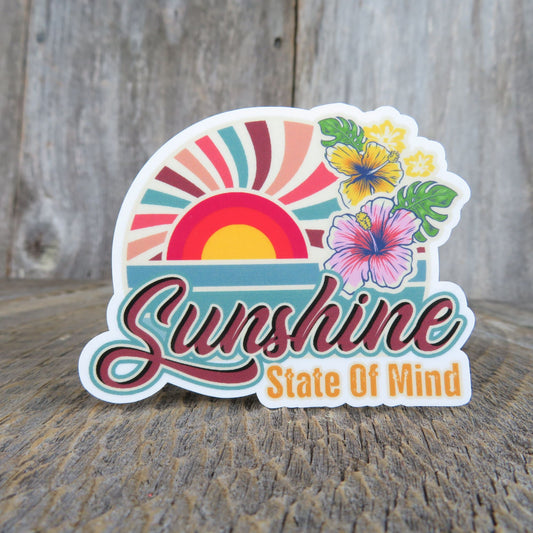 Sunshine State of Mine Sticker Retro Style Summer Lover Die Cut Sticker Hibiscus Flowers