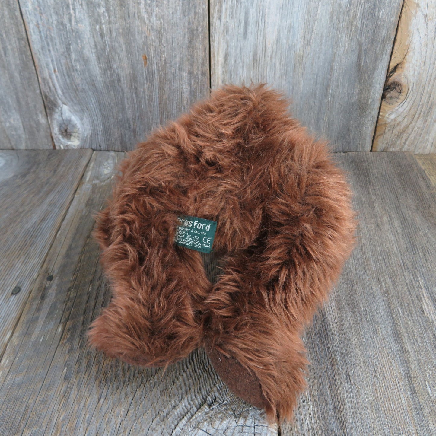 Vintage Teddy Bear Shaggy Plush Beresford Russ Stuffed Animal Brown Plaid Bow Stitched Nose