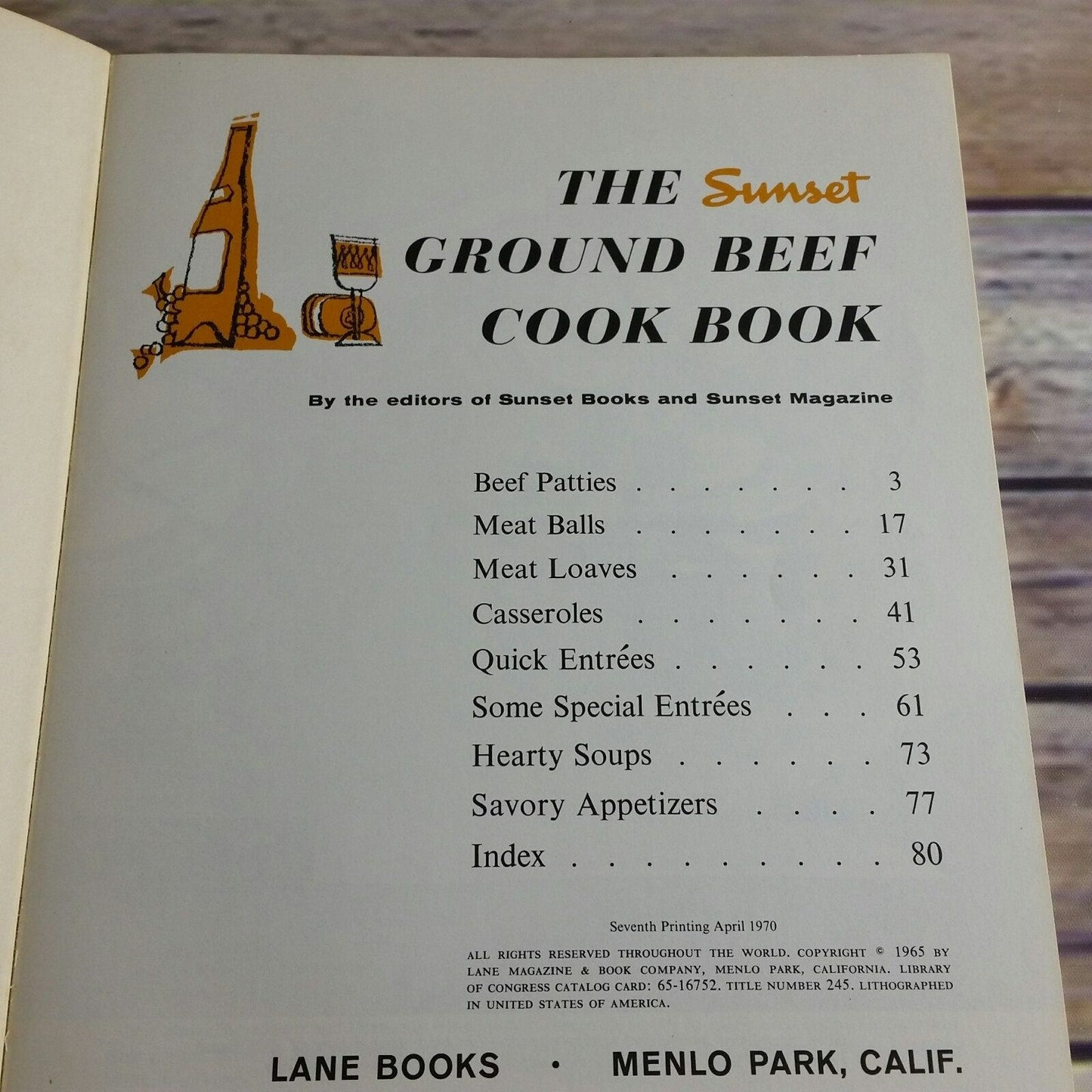 Vintage Cookbook Sunset Ground Beef Recipes Cook Book 1970 Paperback Book Ground Meats Seventh Printing All Occasions