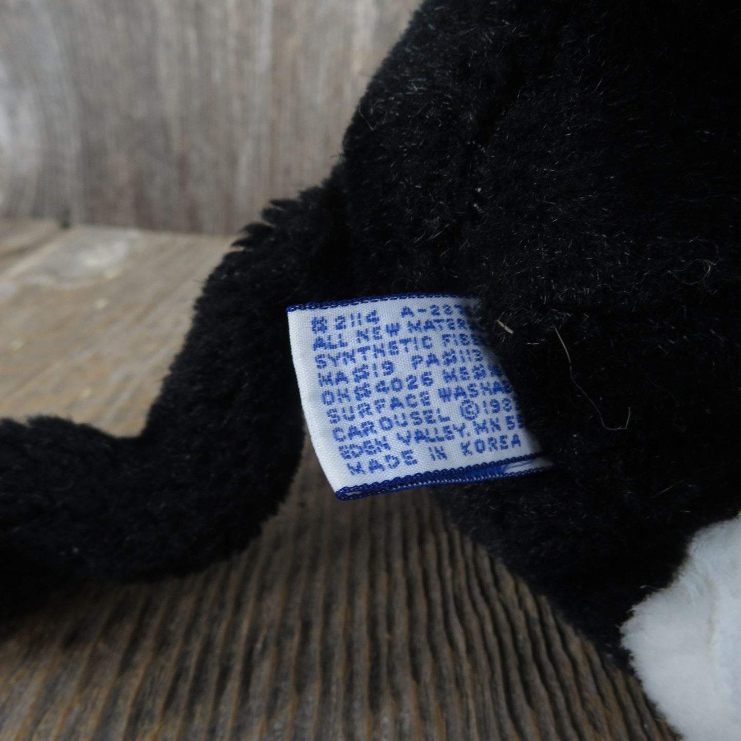 Vintage Cat Plush Tuxedo Black White Sitting Carousel by Guy 1988 Kitten Stuffed Animal Kitty Korea