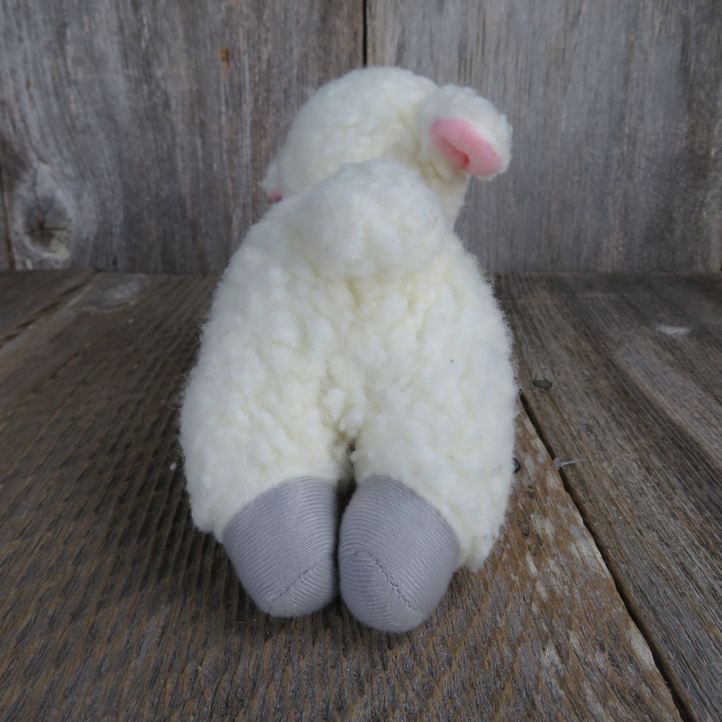 Vintage Sheep Plush Lamb Eyes Closed Gray Feet Baby Sherpa Easter Stuffed Animal 1988