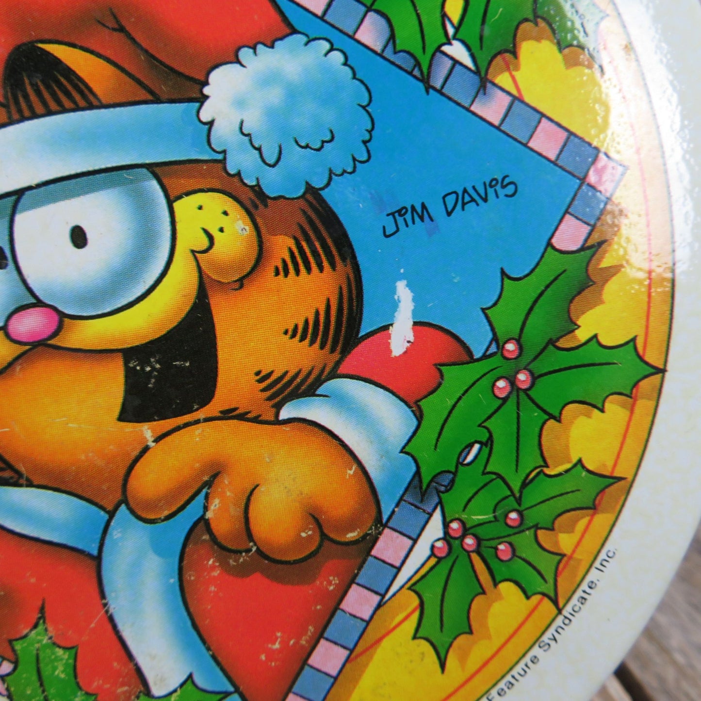 Garfield Christmas Cookie Tin Ho HO HO Holiday Metal Can Vintage Jim Davis