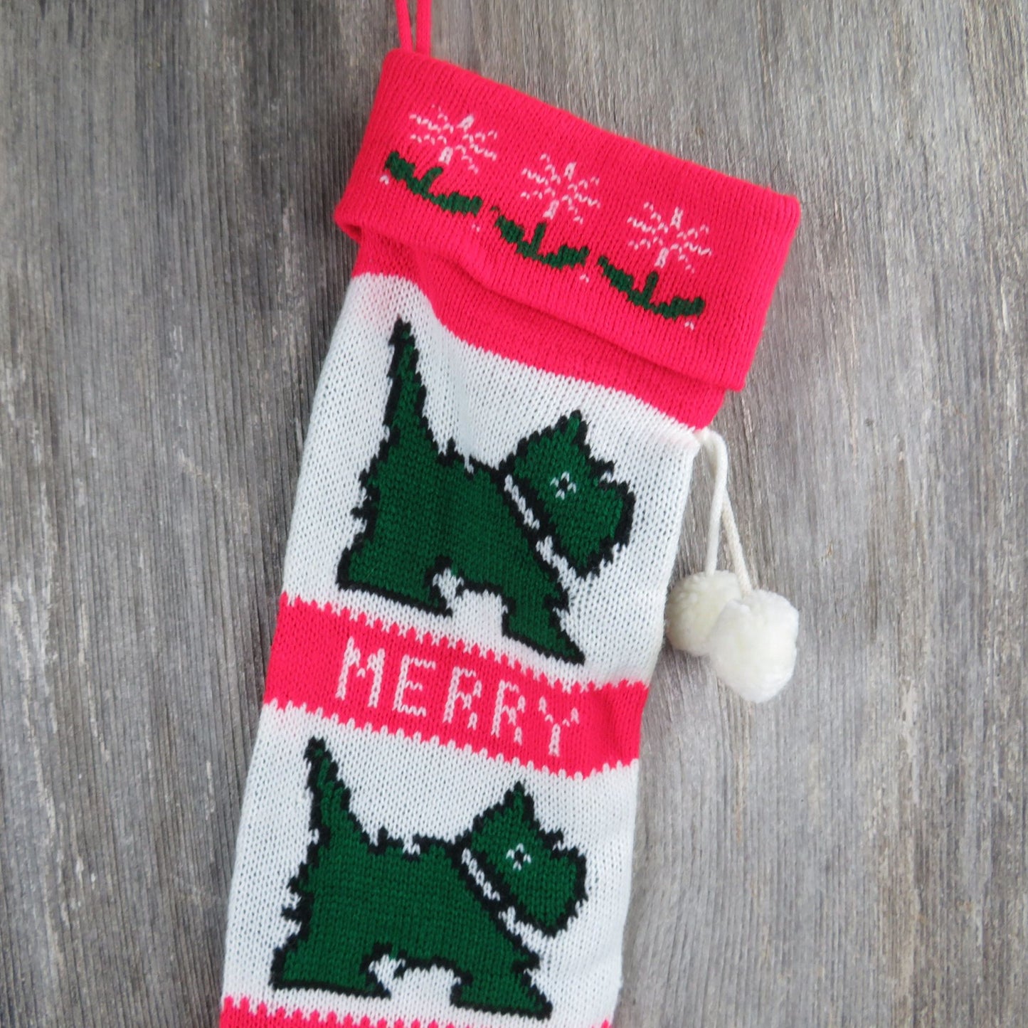 Vintage Schnauzer Scottish Terrier Dog Stocking Merry Christmas Scottie Red Green Knitted Blue Red st360