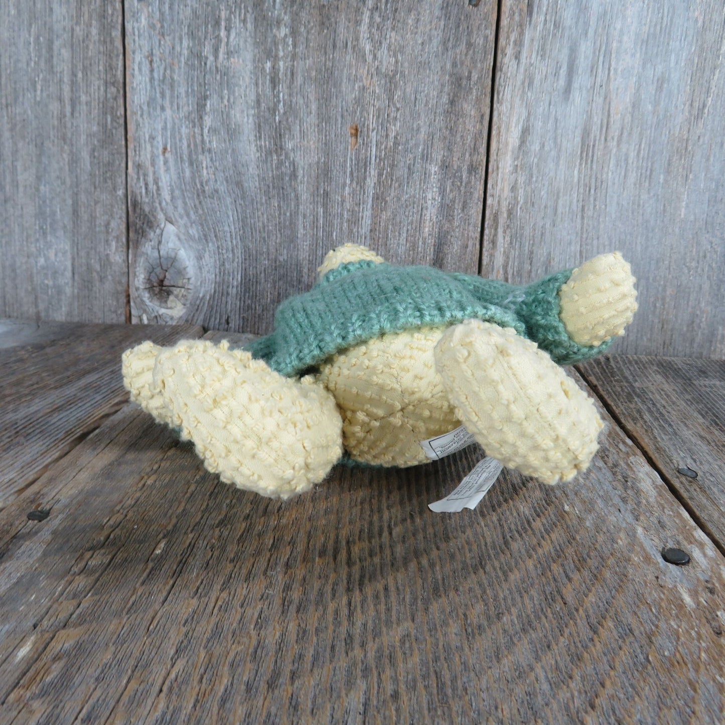 Vintage Teddy Bear Plush Jointed with Green Sweater Chenille Type Fabric Stuffed Animal