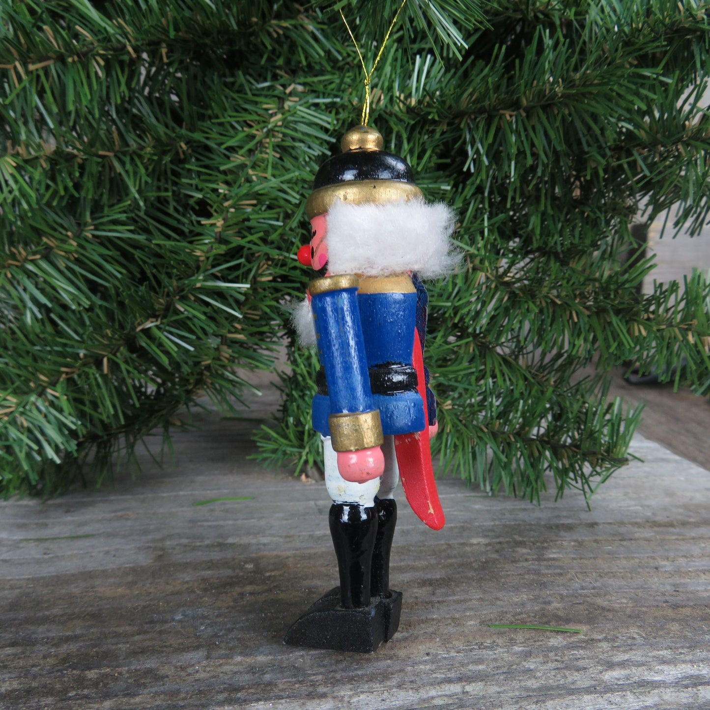 Vintage Blue Nutcracker Wood Ornament  Mustache  Solider Wooden Christmas