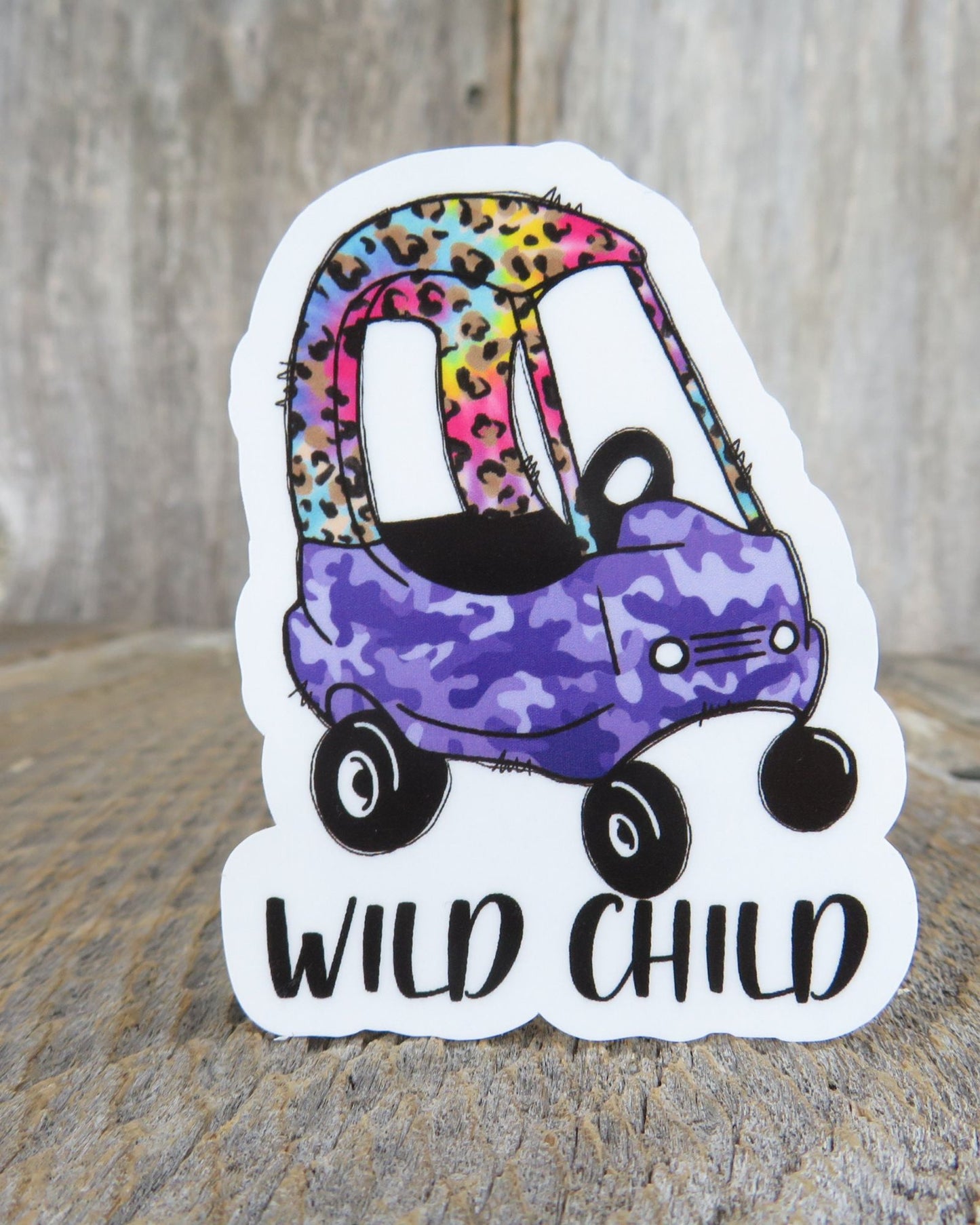 Wild Child Little Toy Car Sticker Purple Camo Animal Print Full Color Funny Kids Summer Water Bottle