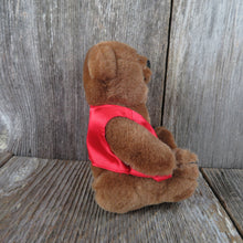 Load image into Gallery viewer, Vintage Teddy Bear Plush Jointed Red Vest Felt Feet Brown Glass Eyes Korea Stuffed Animal