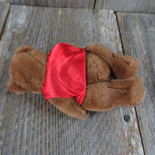 Load image into Gallery viewer, Vintage Teddy Bear Plush Jointed Red Vest Felt Feet Brown Glass Eyes Korea Stuffed Animal