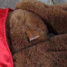 Load image into Gallery viewer, Vintage Teddy Bear Plush Jointed Red Vest Felt Feet Brown Glass Eyes Korea Stuffed Animal