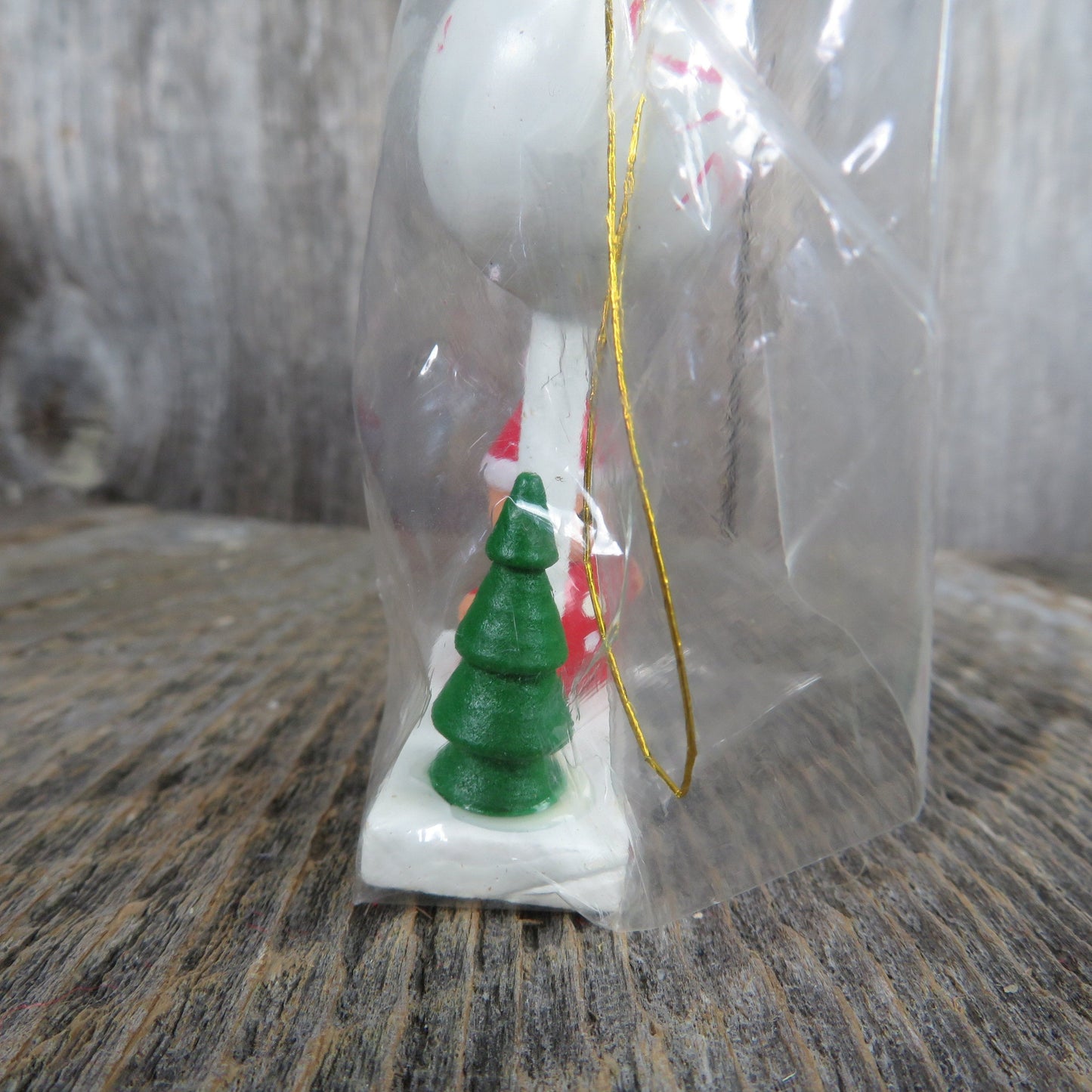 Vintage Santa Claus with Balloon and Tree Wood Ornament Christmas Wooden Scene Figurine Village