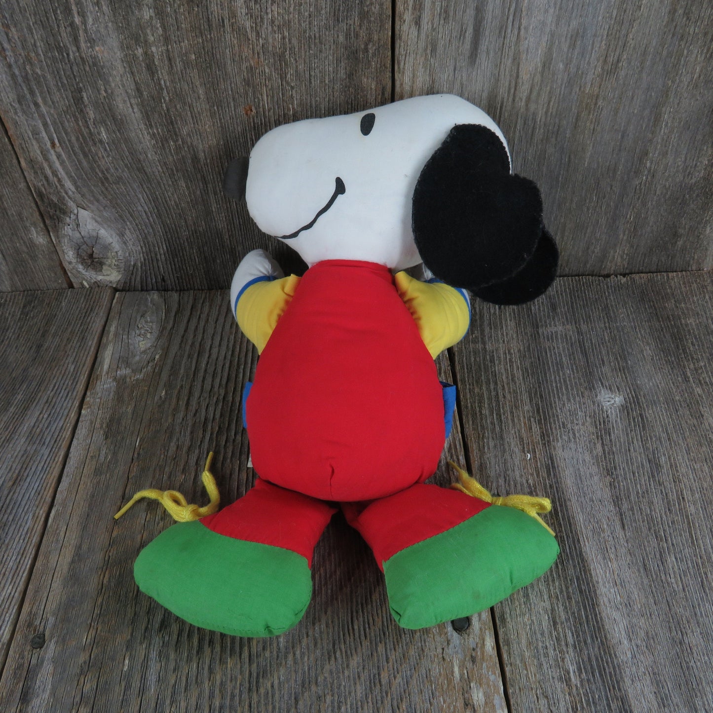 Vintage Snoopy Learning Plush Red Yellow Zipper Buttons Colors Numbers Buckle Shoe Tying Stuffed Animal