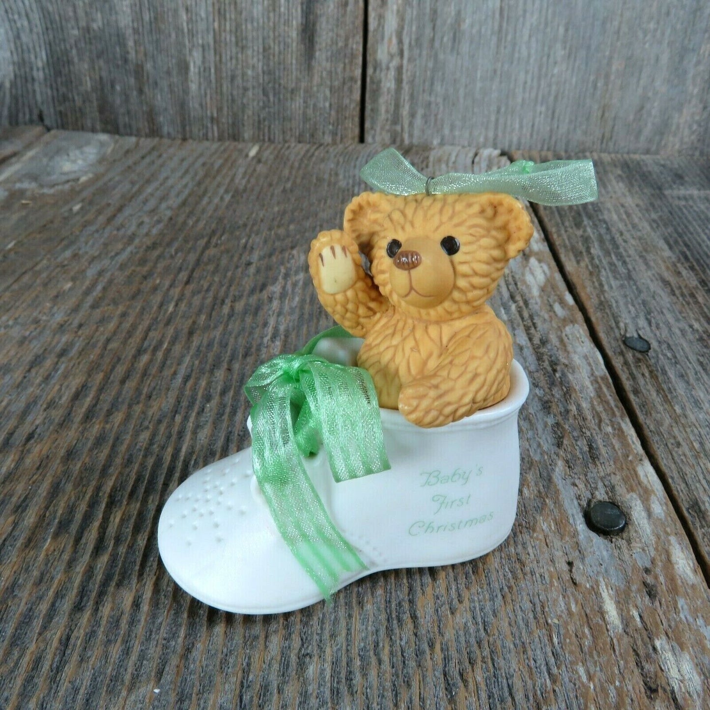Baby’s First Christmas Hallmark Keepsake Ornament Bear Bootie Shoe 2003