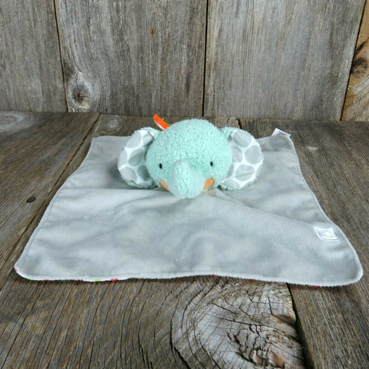 Boppy Elephant Lovey Plush Baby Security Blanket Aqua Finger Puppet Gray Satin Back Stuffed Animal