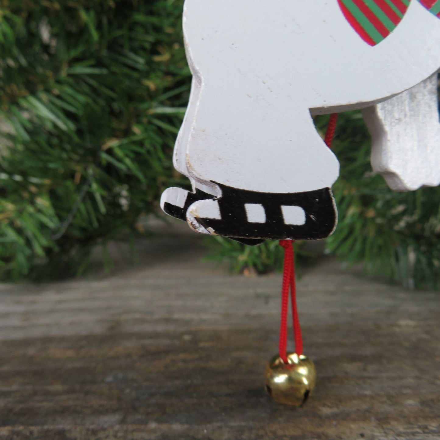 Vintage Jumping Polar Bear Wood Ornament Ice Skate American Greetings Pull String Toy Christmas