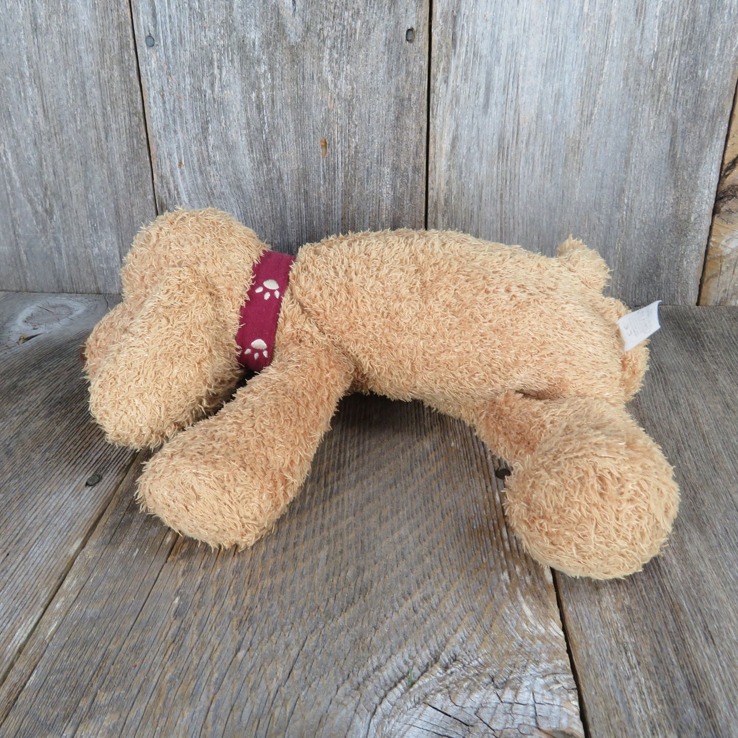 Floppy Eared Puppy Dog Plush Brown Shaggy Red Collar Stuffed Animal Marks and Spencer 1995 Weighted Laying