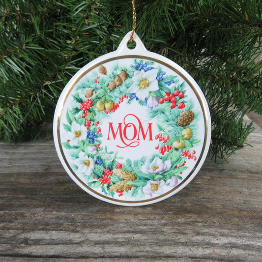 Wonderful Mom Porcelain Ornament Flat Wreath Ceramic American Greetings 1990