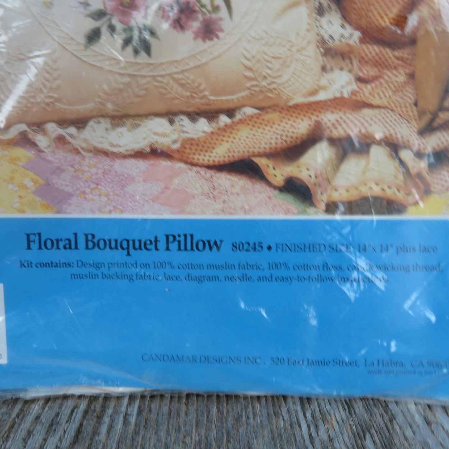 Vintage Candamar Designs Candlewicking Embroidery Floral Bouquet Pillow 14 Inch